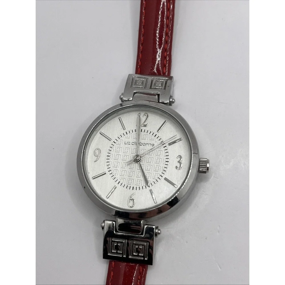 Liz Claiborne Women's Quartz Watch Red Leather Band 32mm Case- New Battery‎